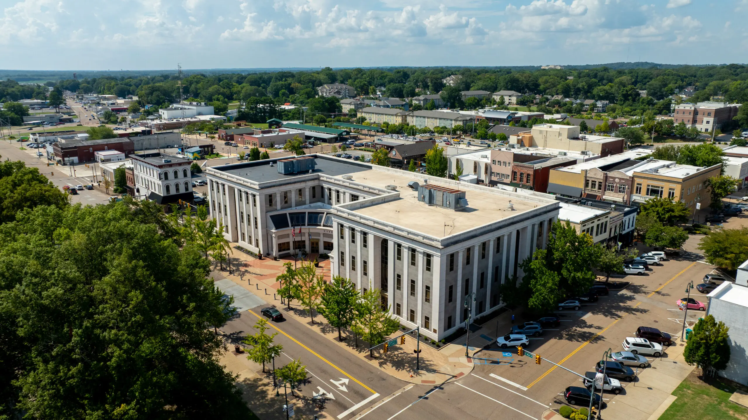 Aerial view of City Hall in Downtown Jackson Tennessee